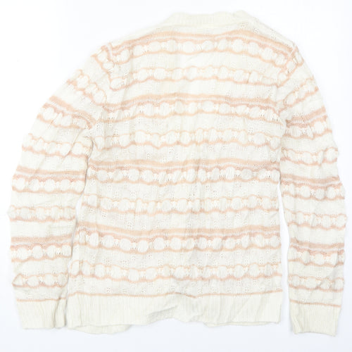 Keynote Womens Beige V-Neck Striped Acrylic Cardigan Jumper Size 12