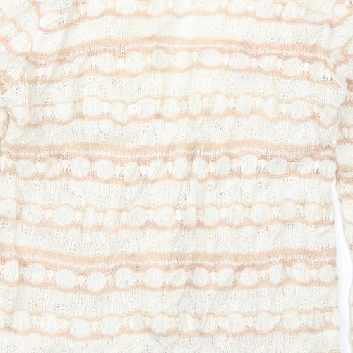 Keynote Womens Beige V-Neck Striped Acrylic Cardigan Jumper Size 12