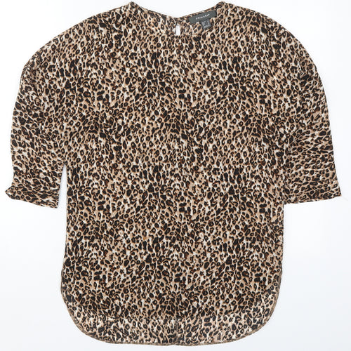 Primark Womens Brown Animal Print Polyester Basic Blouse Size 6 Off the Shoulder