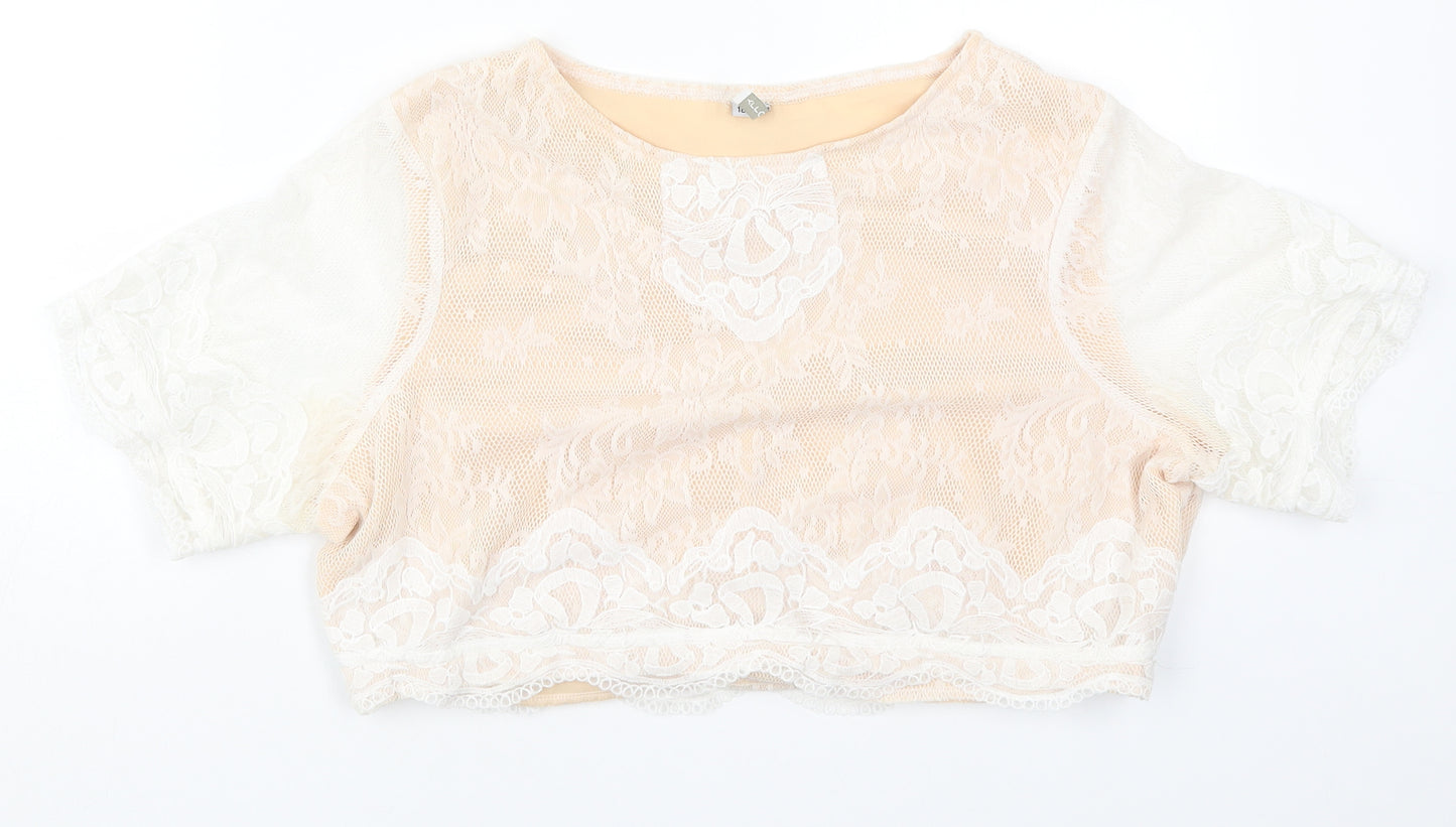 Polly Womens Beige  Polyester Cropped T-Shirt Size 18 Round Neck