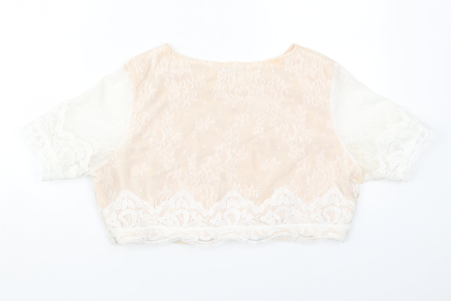 Polly Womens Beige  Polyester Cropped T-Shirt Size 18 Round Neck