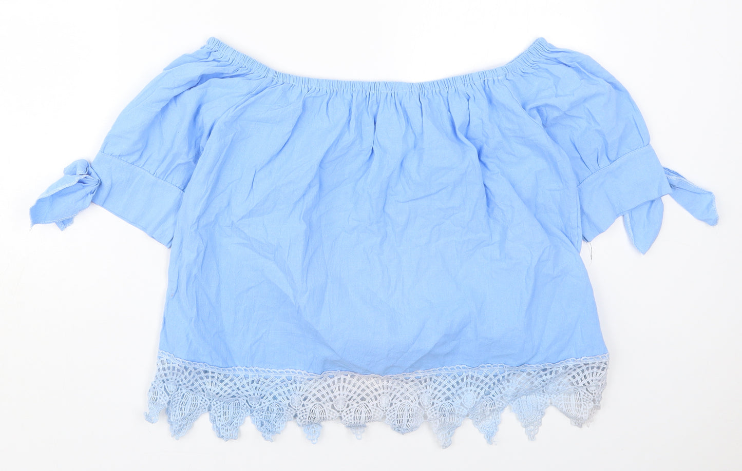 Fashion Womens Blue  Cotton Basic Blouse Size 2XL Off the Shoulder
