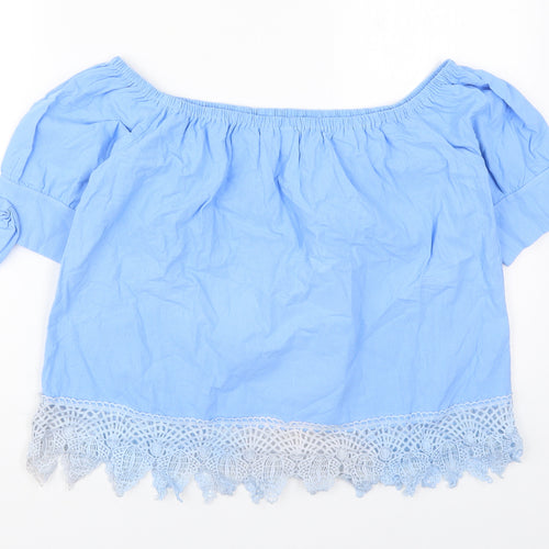 Fashion Womens Blue  Cotton Basic Blouse Size 2XL Off the Shoulder