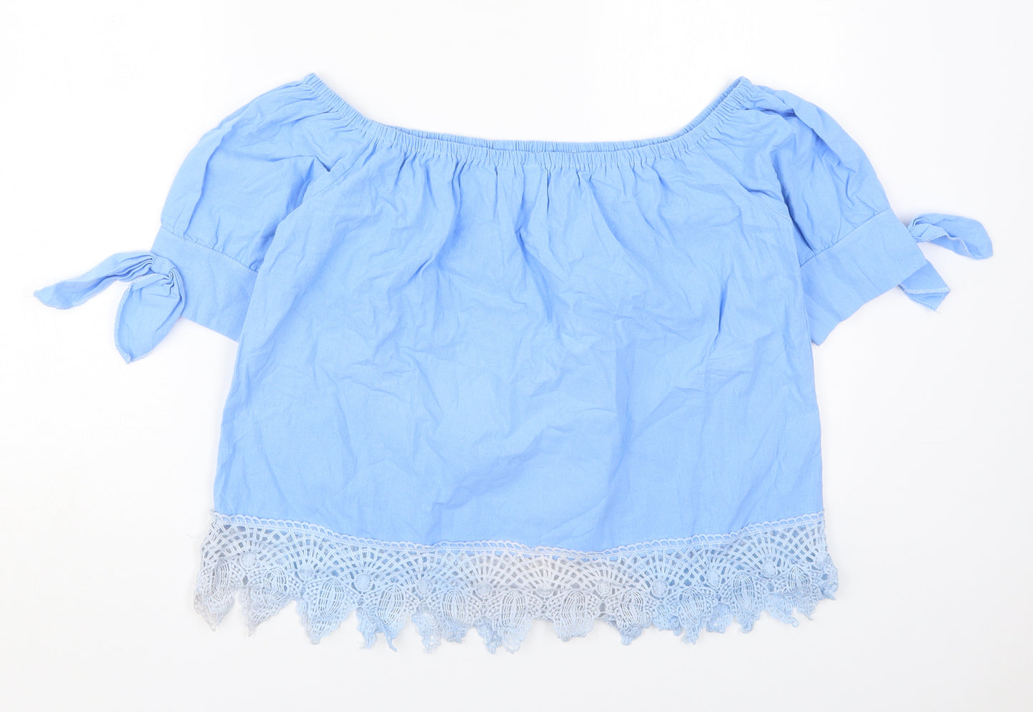 Fashion Womens Blue  Cotton Basic Blouse Size 2XL Off the Shoulder