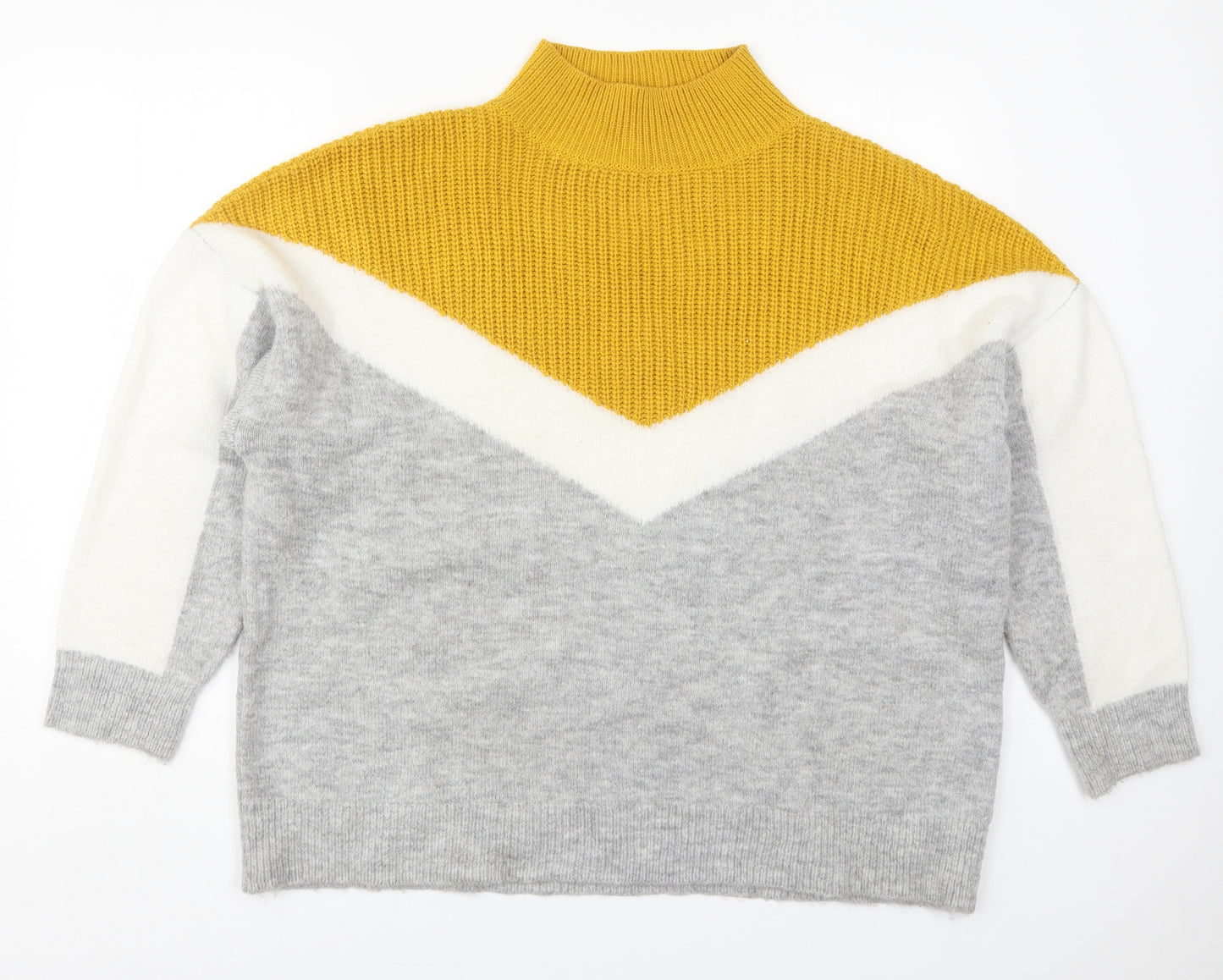 F&F Womens Yellow Round Neck Geometric Acrylic Shrug Jumper Size 22