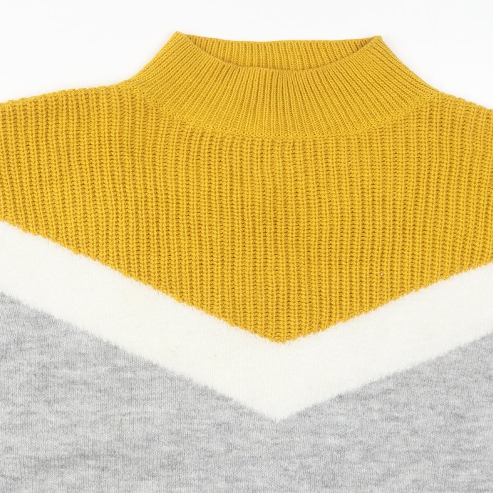 F&F Womens Yellow Round Neck Geometric Acrylic Shrug Jumper Size 22
