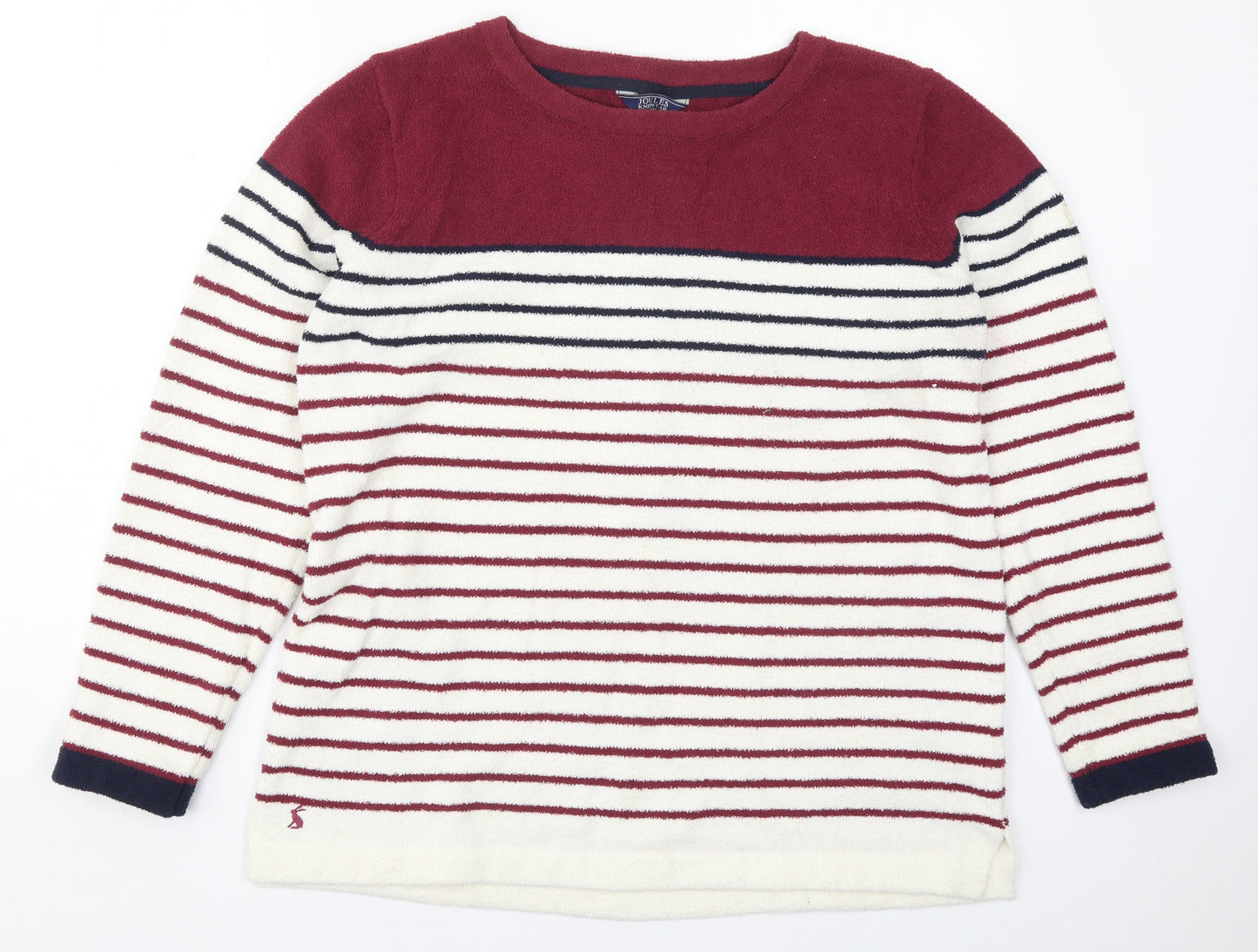 Joules Womens Red Round Neck Striped Polyester Pullover Jumper Size 18