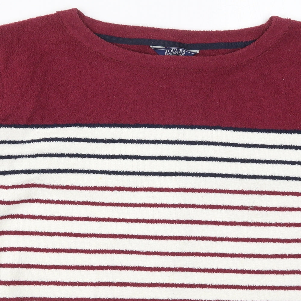 Joules Womens Red Round Neck Striped Polyester Pullover Jumper Size 18