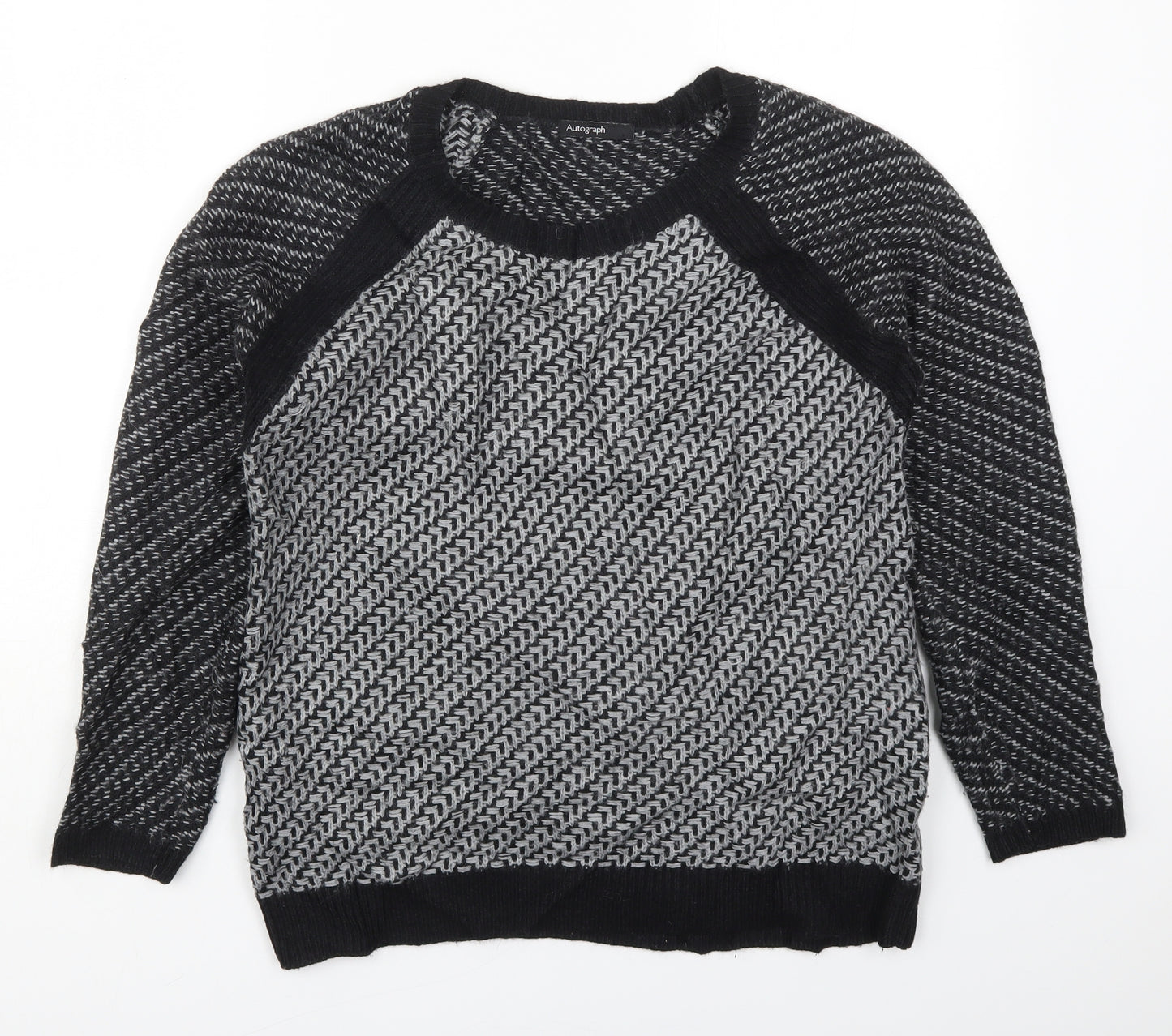 Marks and Spencer Womens Grey Round Neck Geometric Acrylic Pullover Jumper Size 10