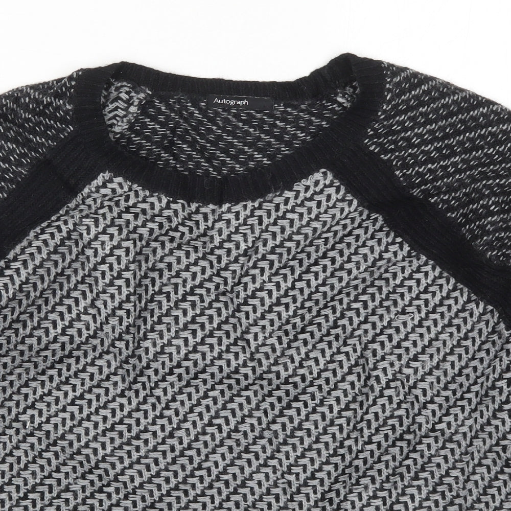 Marks and Spencer Womens Grey Round Neck Geometric Acrylic Pullover Jumper Size 10