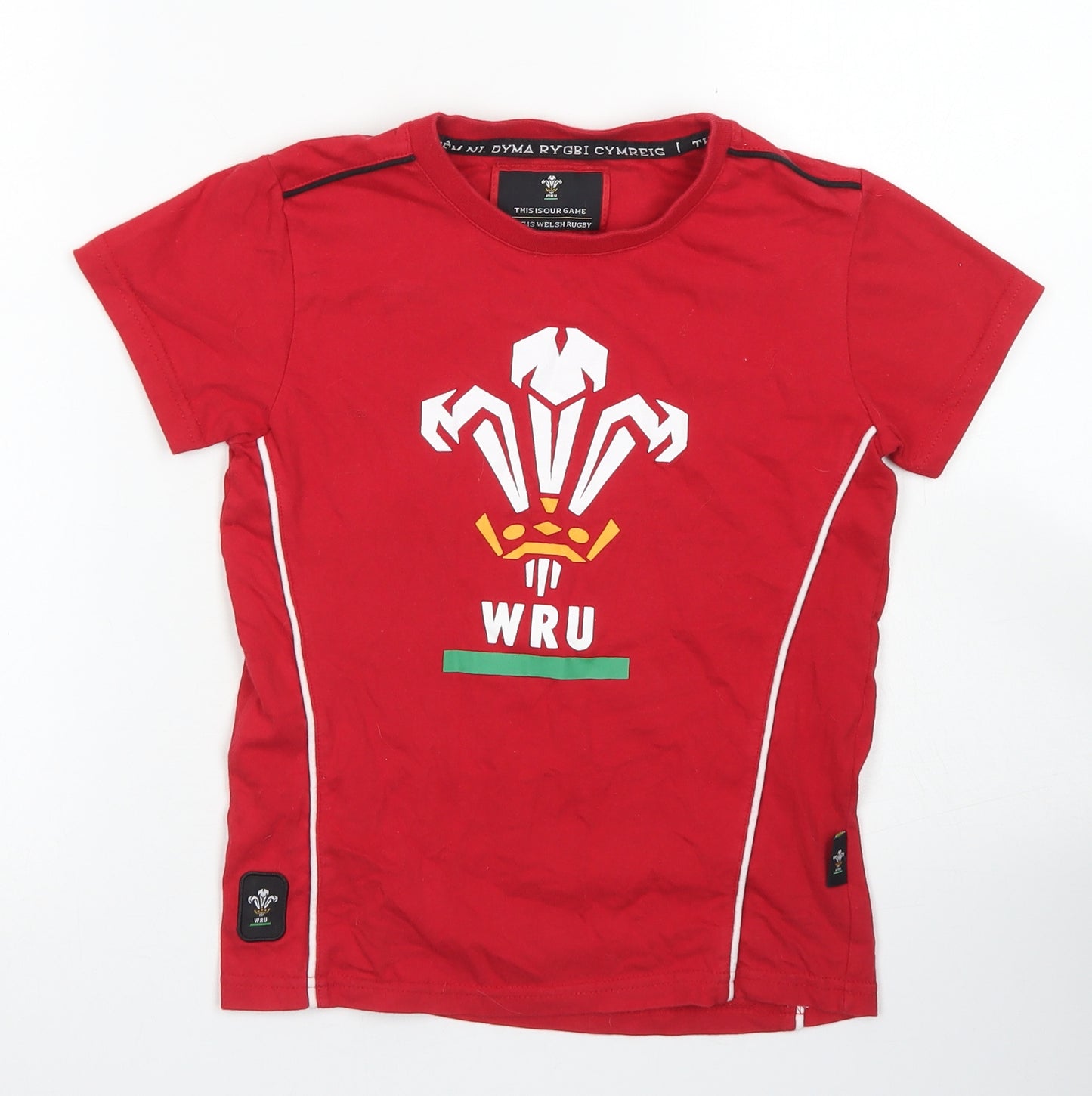 Welsh Rugby Boys Red  Cotton Basic T-Shirt Size 6-7 Years Crew Neck