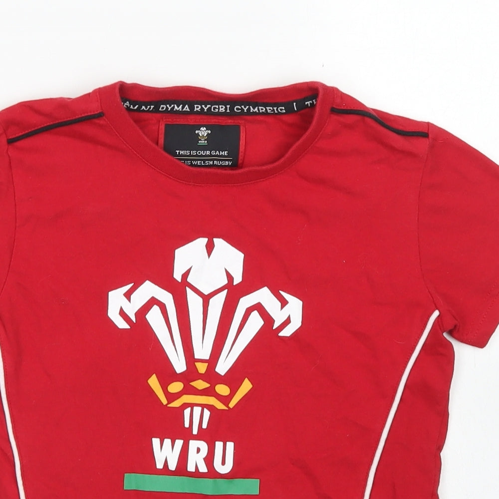 Welsh Rugby Boys Red  Cotton Basic T-Shirt Size 6-7 Years Crew Neck