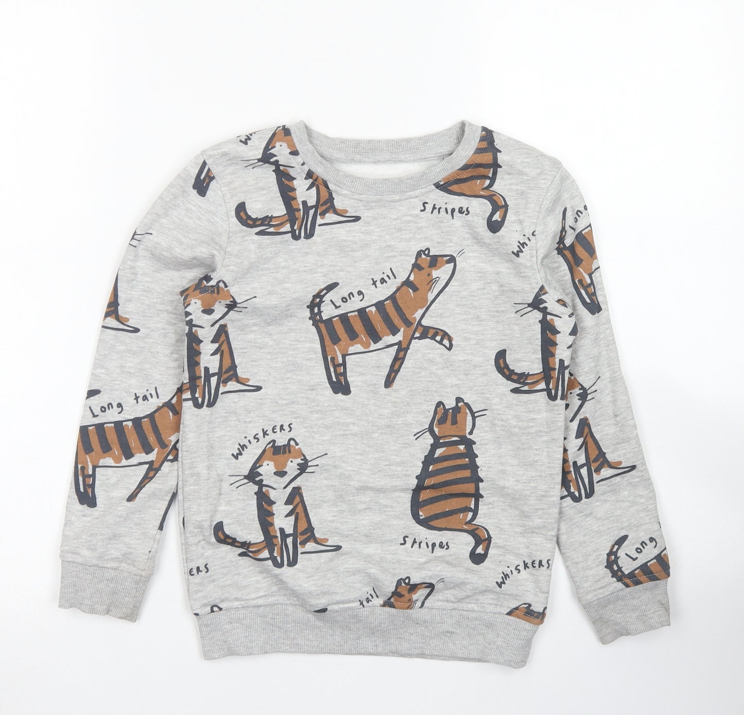 George Girls Grey  Cotton Pullover Sweatshirt Size 6-7 Years   - Tigers