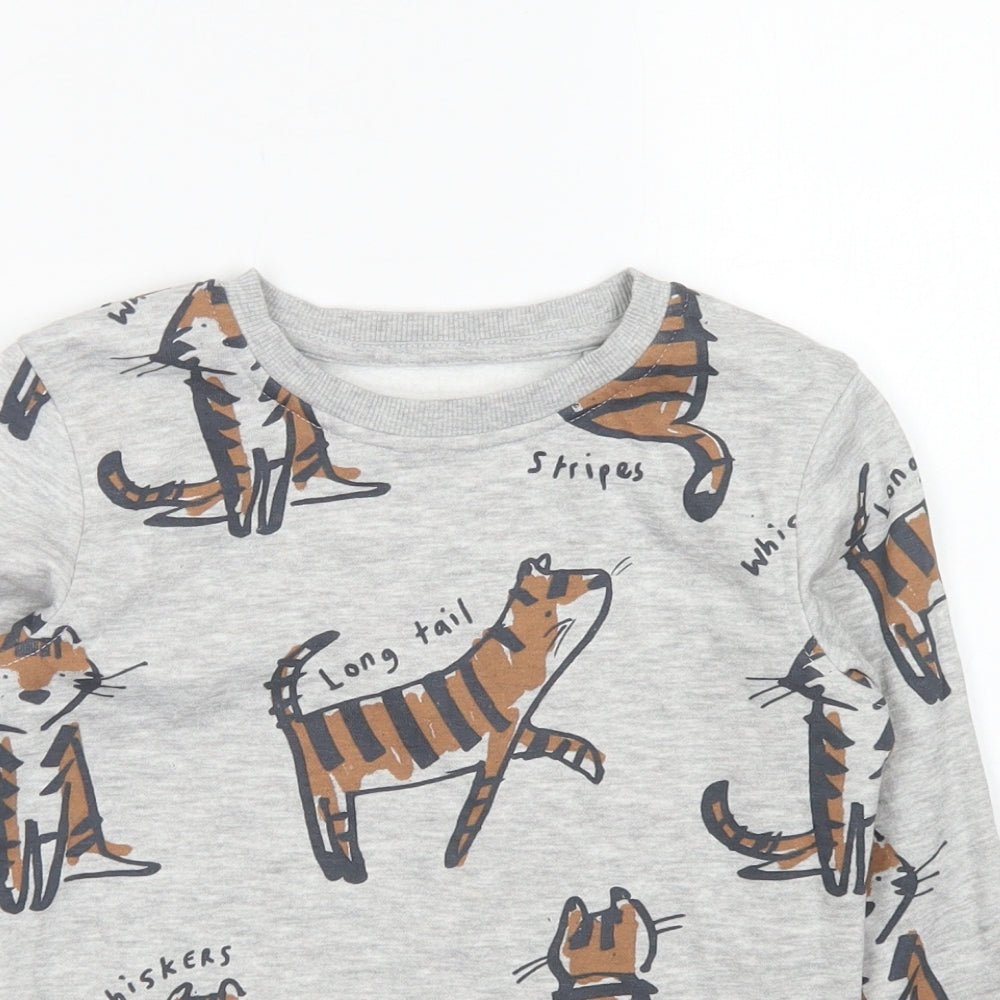 George Girls Grey  Cotton Pullover Sweatshirt Size 6-7 Years   - Tigers