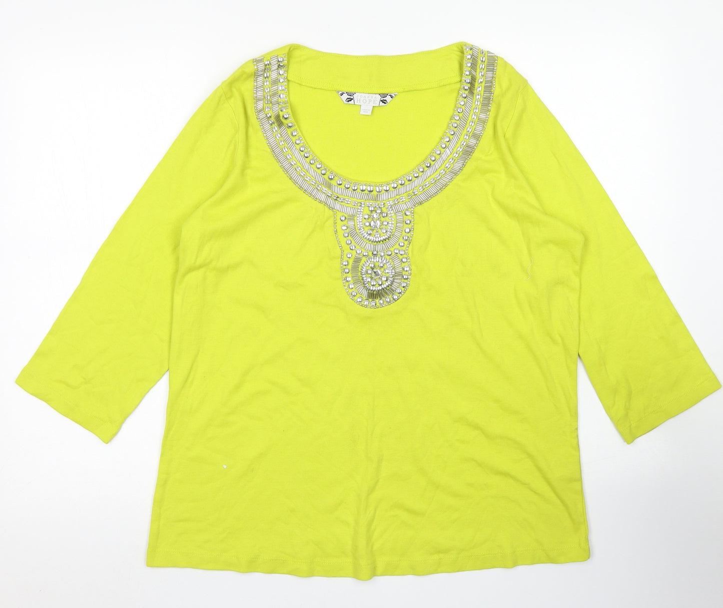 Joanna Hope Womens Yellow  Cotton Basic T-Shirt Size 18 Round Neck