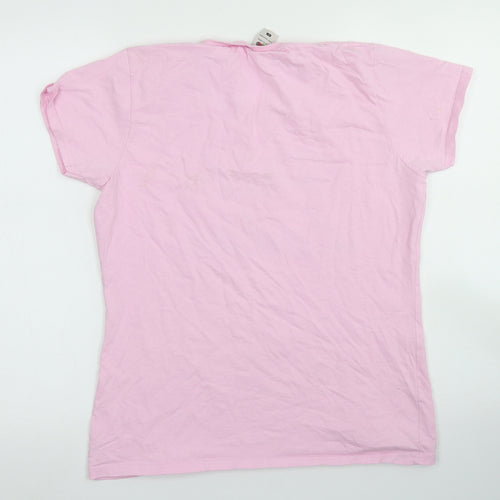 Fruit of the Loom Womens Pink  Cotton Basic T-Shirt Size L Crew Neck - Pink Ladies