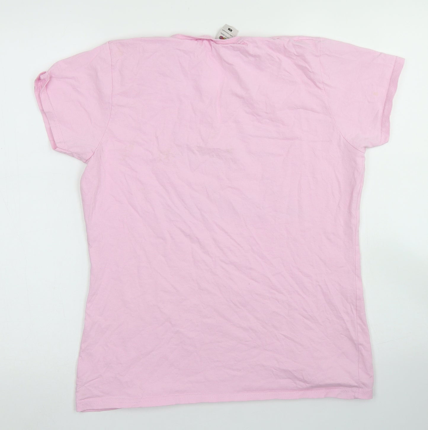 Fruit of the Loom Womens Pink  Cotton Basic T-Shirt Size L Crew Neck - Pink Ladies
