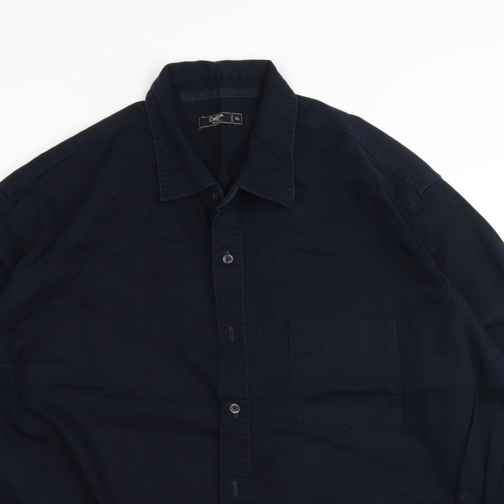 Cotton Traders Mens Blue  Cotton  Button-Up Size 3XL Collared Button