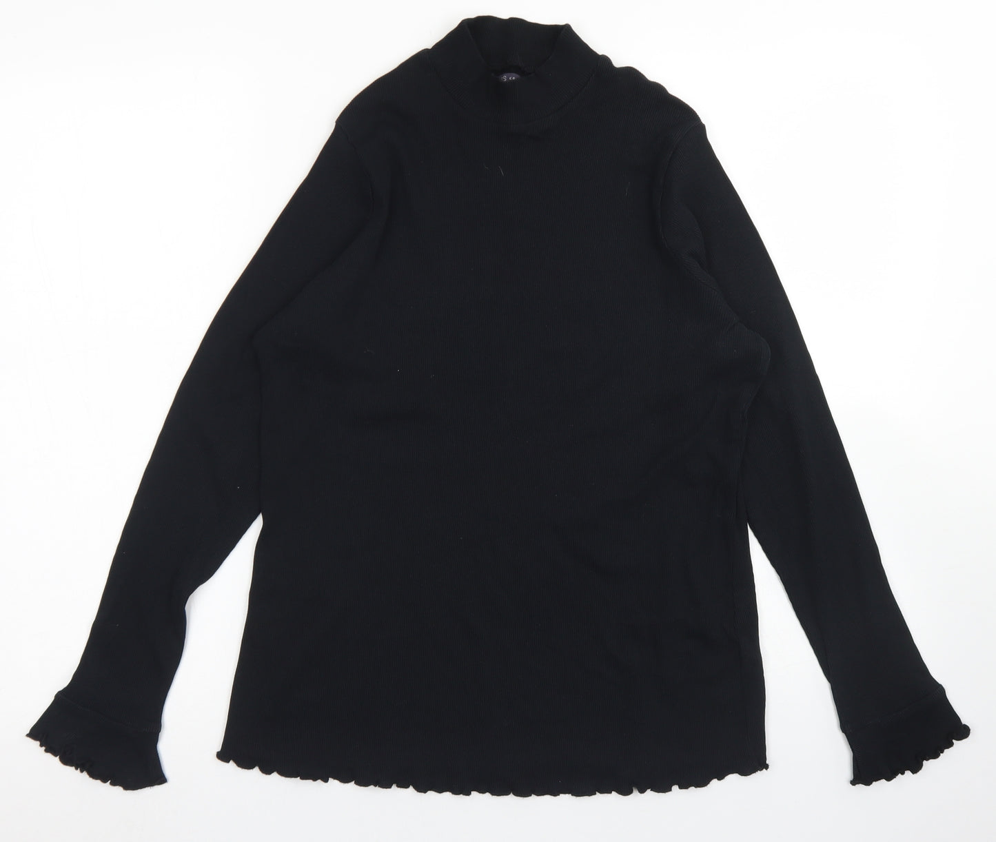 M&S Womens Black  Cotton Basic T-Shirt Size 18 Crew Neck - Lettuce Edging