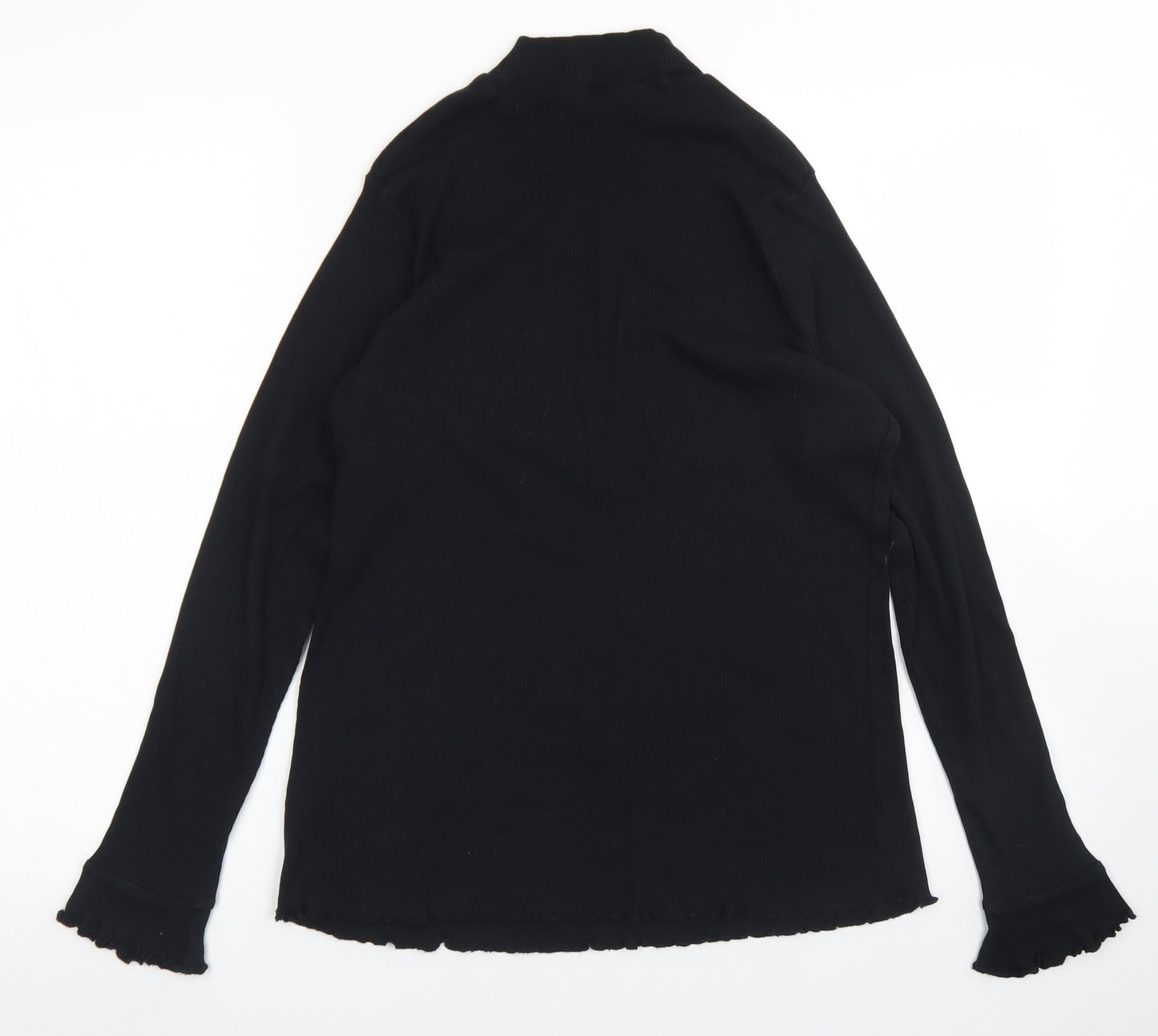 M&S Womens Black  Cotton Basic T-Shirt Size 18 Crew Neck - Lettuce Edging