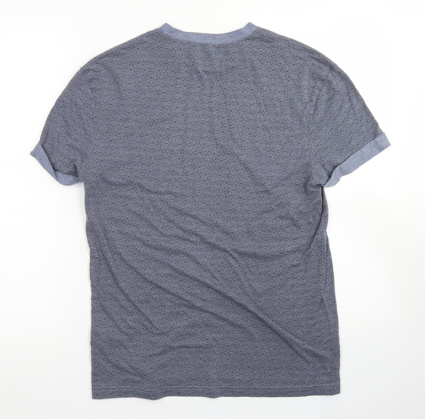 Topman Mens Blue Floral Polyester  T-Shirt Size S Crew Neck