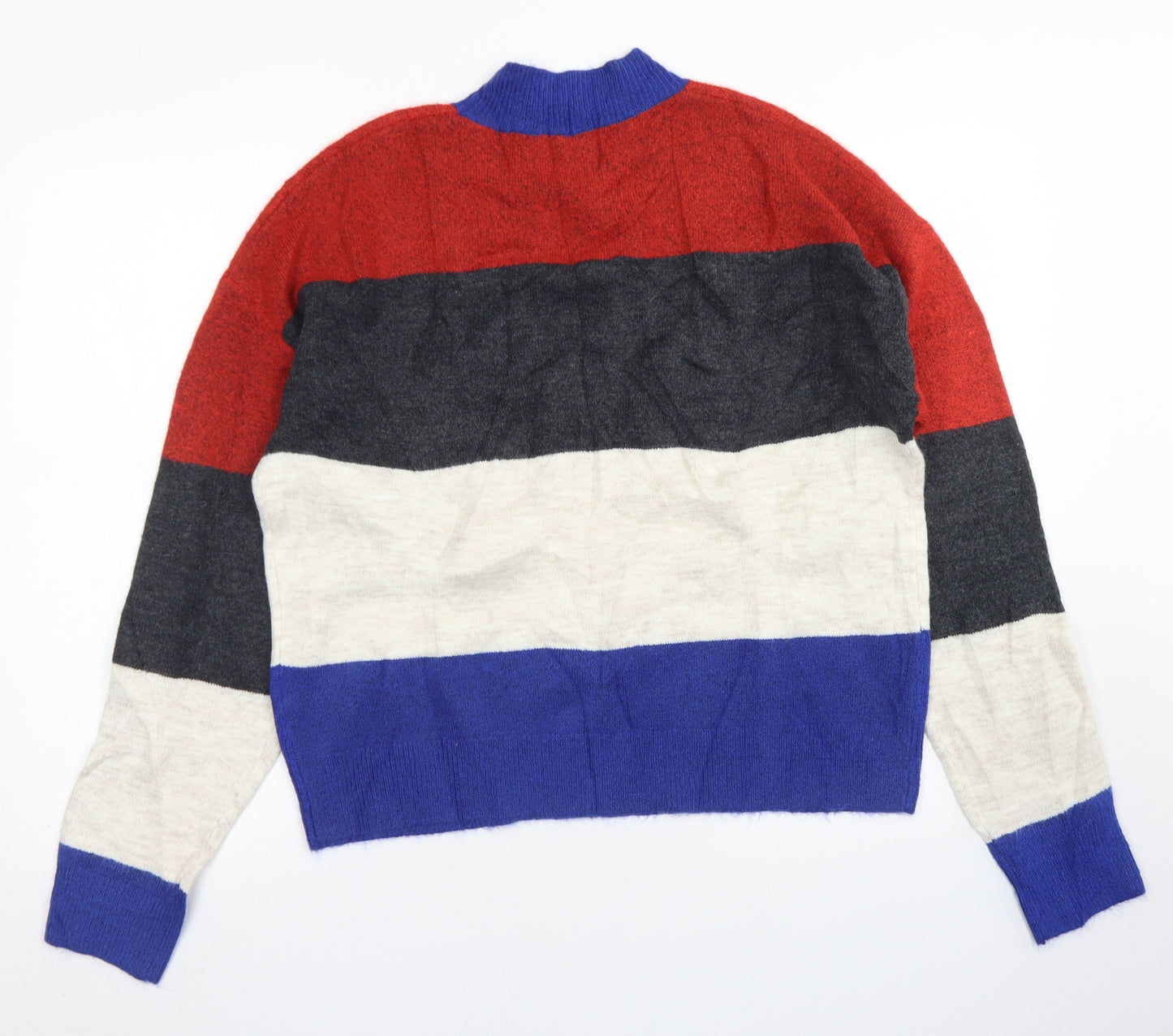 Find Womens Blue Crew Neck Striped Acrylic Pullover Jumper Size XL   - Cropped