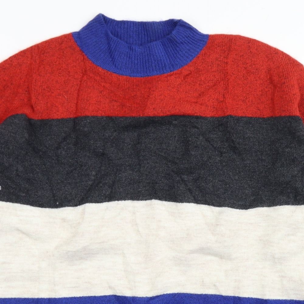 Find Womens Blue Crew Neck Striped Acrylic Pullover Jumper Size XL   - Cropped