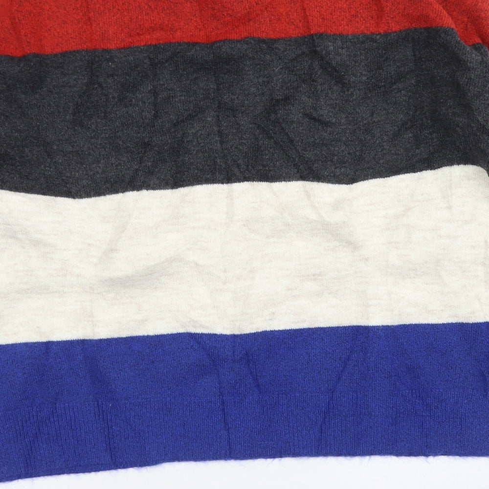 Find Womens Blue Crew Neck Striped Acrylic Pullover Jumper Size XL   - Cropped