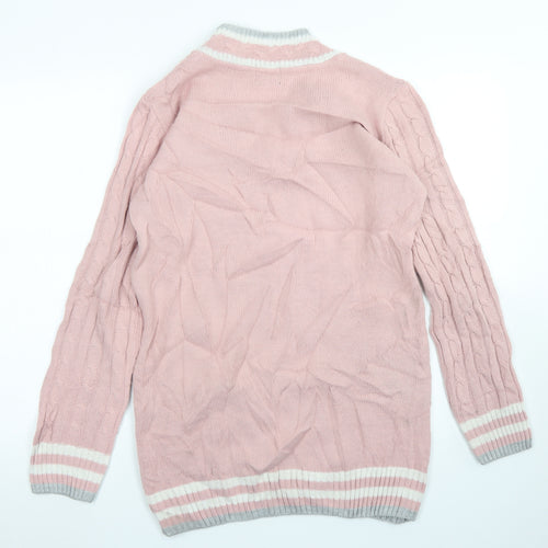 B. YOU Womens Pink V-Neck  Acrylic Pullover Jumper Size 8   - longline