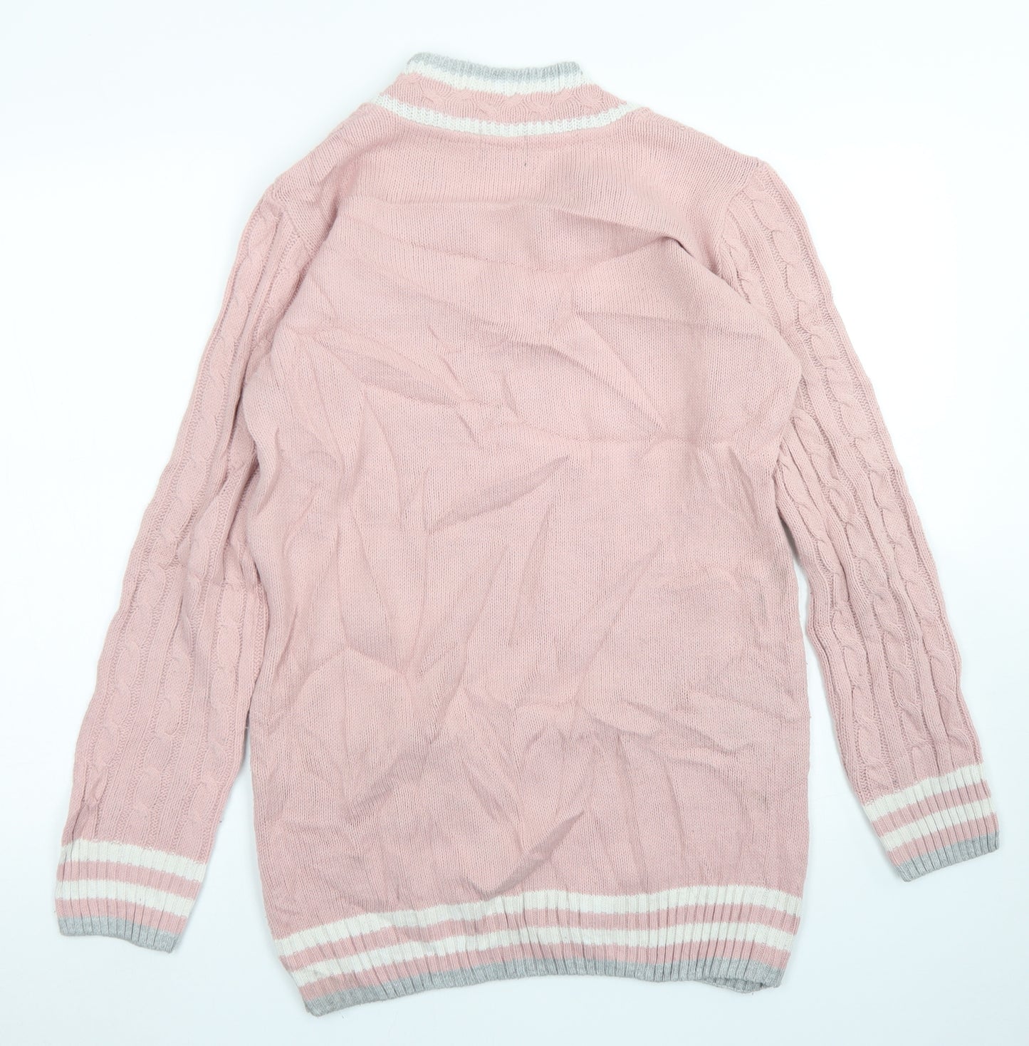 B. YOU Womens Pink V-Neck  Acrylic Pullover Jumper Size 8   - longline