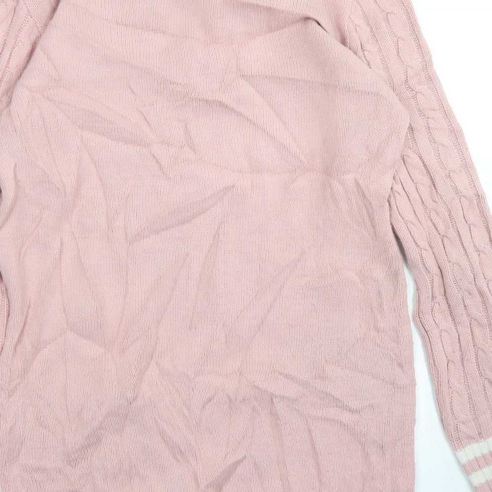 B. YOU Womens Pink V-Neck  Acrylic Pullover Jumper Size 8   - longline