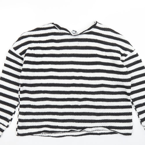Primark Womens White Crew Neck Striped Polyester Pullover Jumper Size M   - Cropped