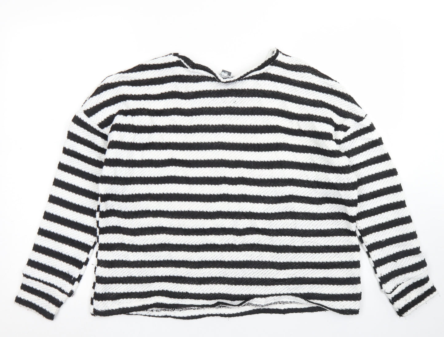 Primark Womens White Crew Neck Striped Polyester Pullover Jumper Size M   - Cropped