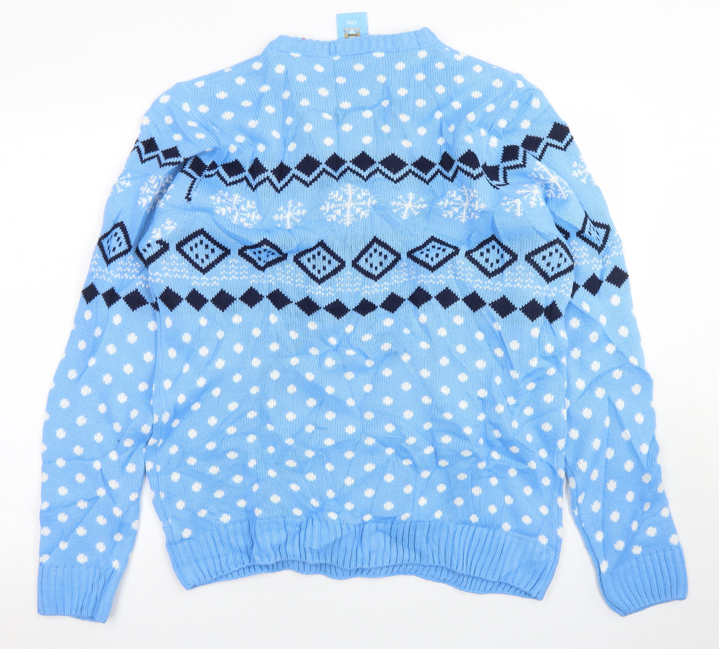 Manchester City FC Mens Blue Crew Neck Polka Dot Acrylic Pullover Jumper Size XL   - Christmas Jumper
