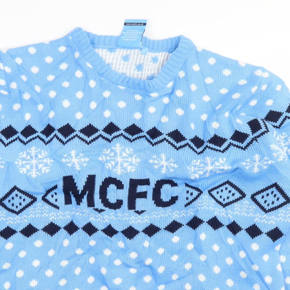 Manchester City FC Mens Blue Crew Neck Polka Dot Acrylic Pullover Jumper Size XL   - Christmas Jumper