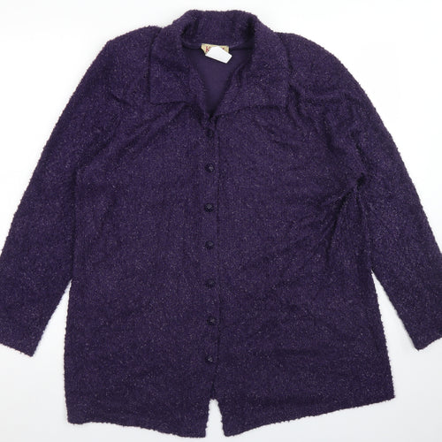 Kim Company Womens Purple Collared  Nylon Cardigan Jumper Size L