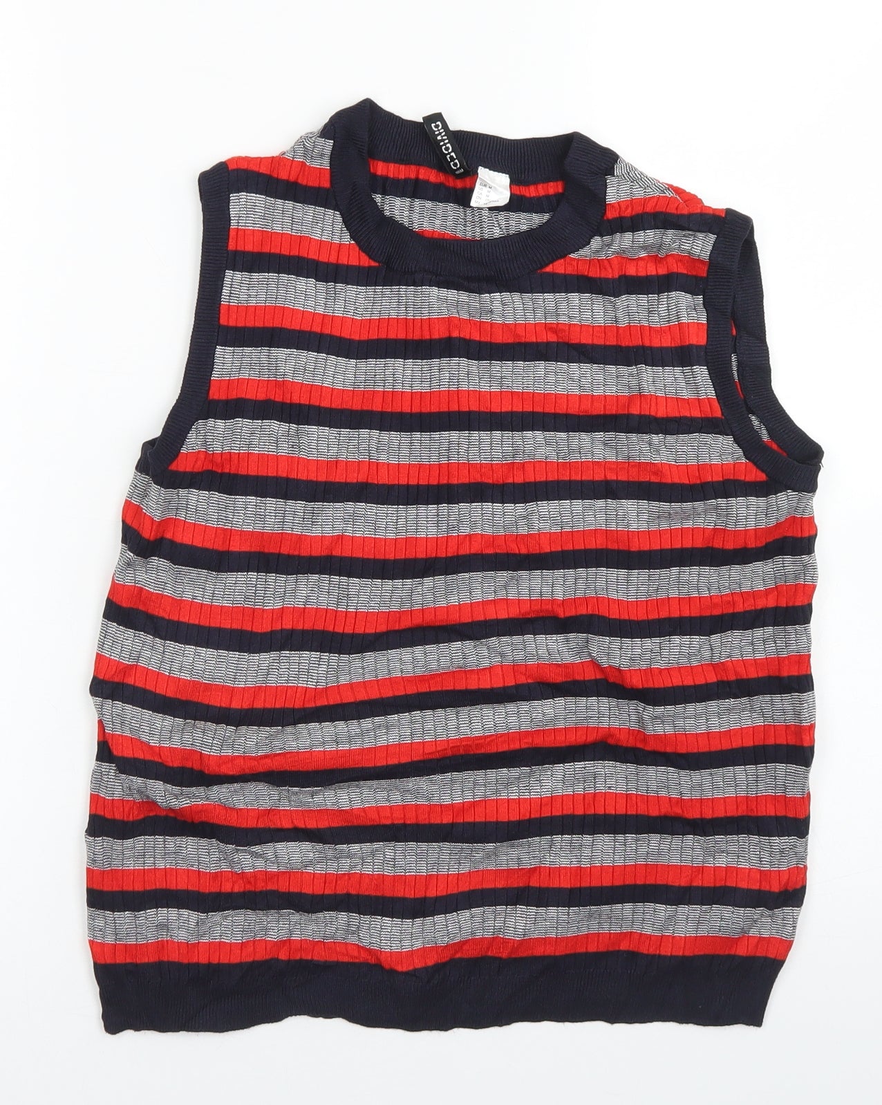 Divided Womens Blue Crew Neck Striped Viscose Vest Jumper Size M