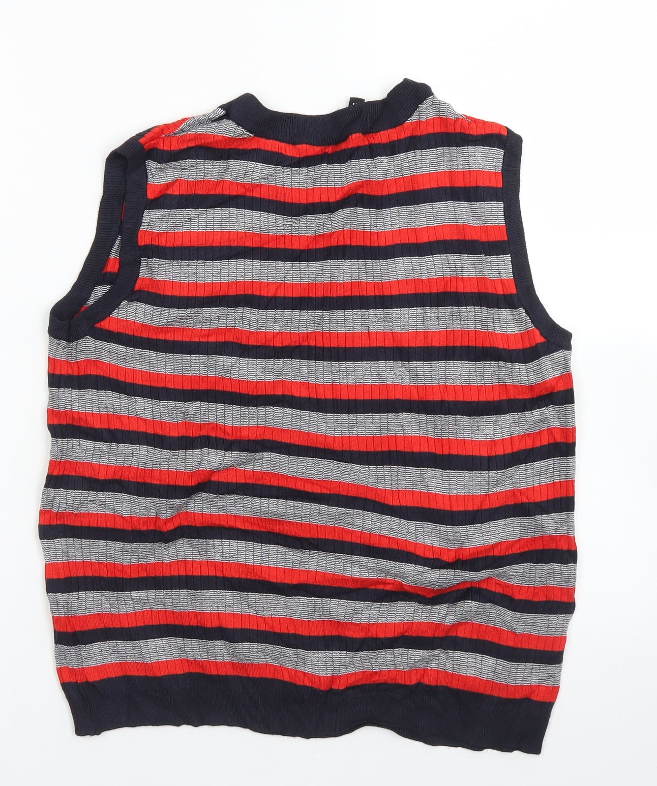 Divided Womens Blue Crew Neck Striped Viscose Vest Jumper Size M