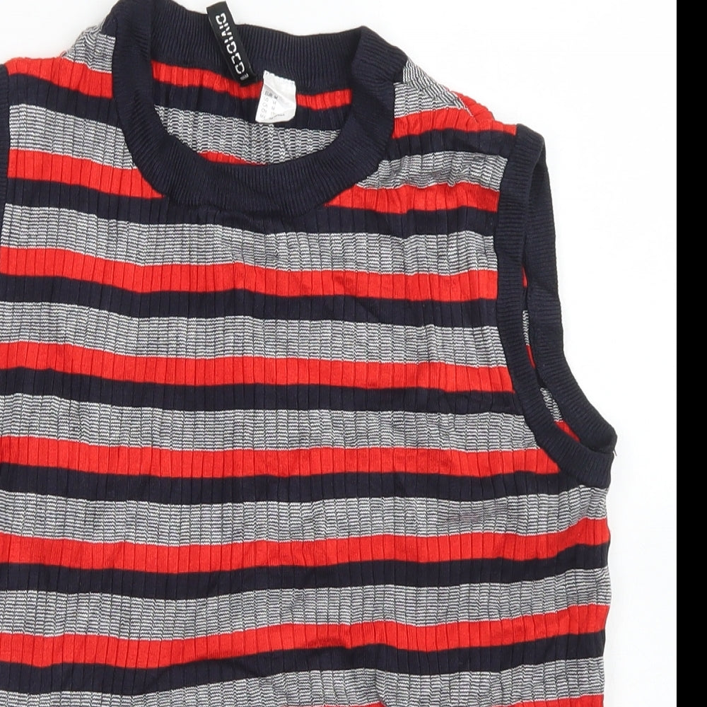 Divided Womens Blue Crew Neck Striped Viscose Vest Jumper Size M