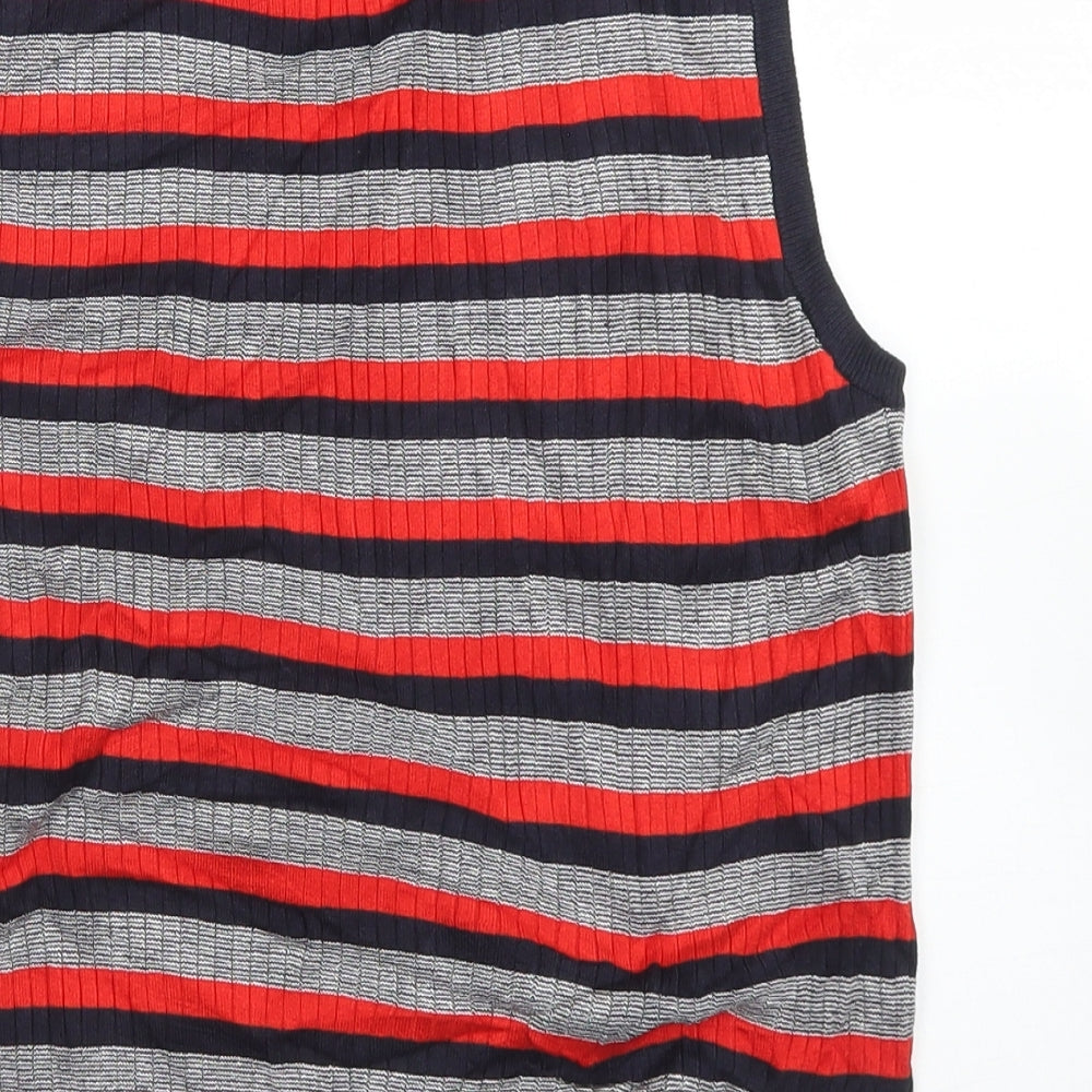 Divided Womens Blue Crew Neck Striped Viscose Vest Jumper Size M