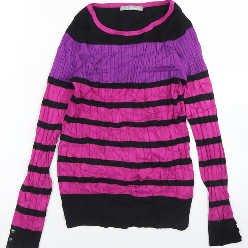 M&S Woman Womens Purple Crew Neck Striped Viscose Pullover Jumper Size 8