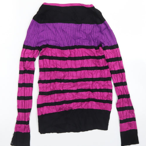 M&S Woman Womens Purple Crew Neck Striped Viscose Pullover Jumper Size 8