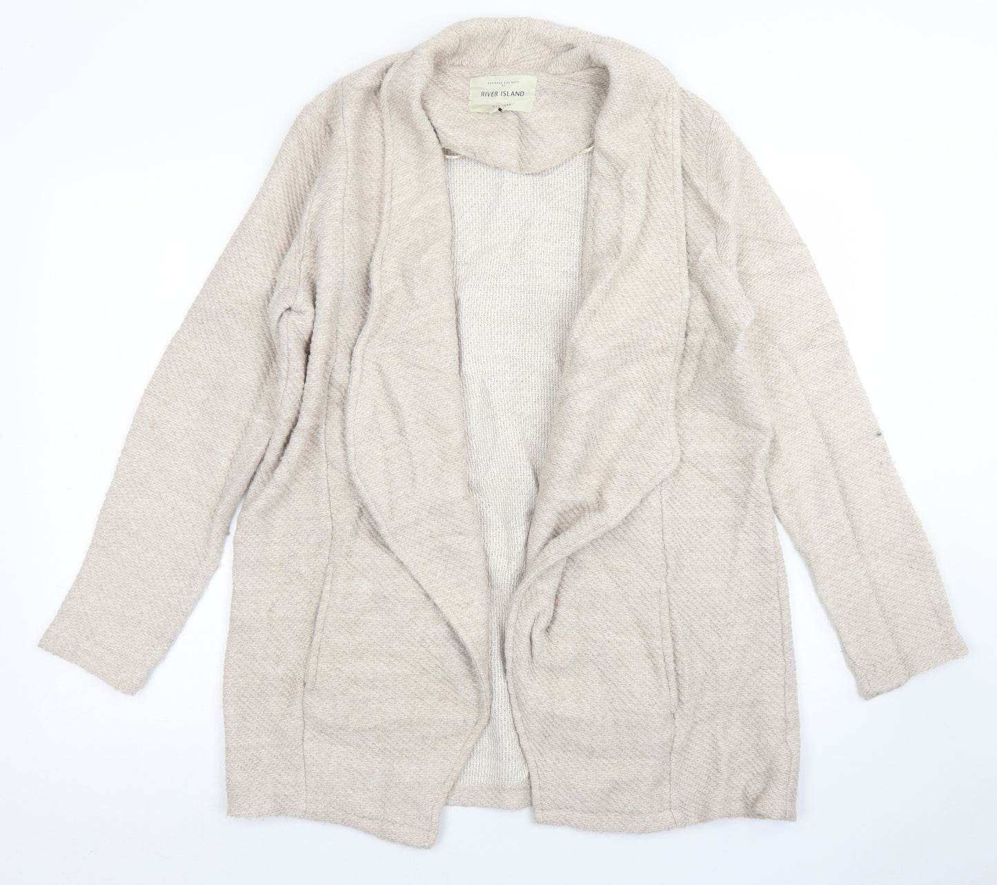 River Island Womens Beige Collared  Acrylic Cardigan Jumper Size 12