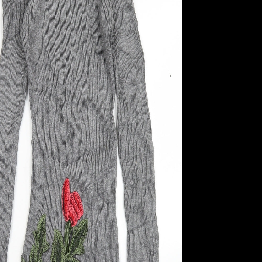 Cameo Rose Womens Grey  Viscose Bodycon  Size 8  Crew Neck  - Floral Decal, Cold Shoulder