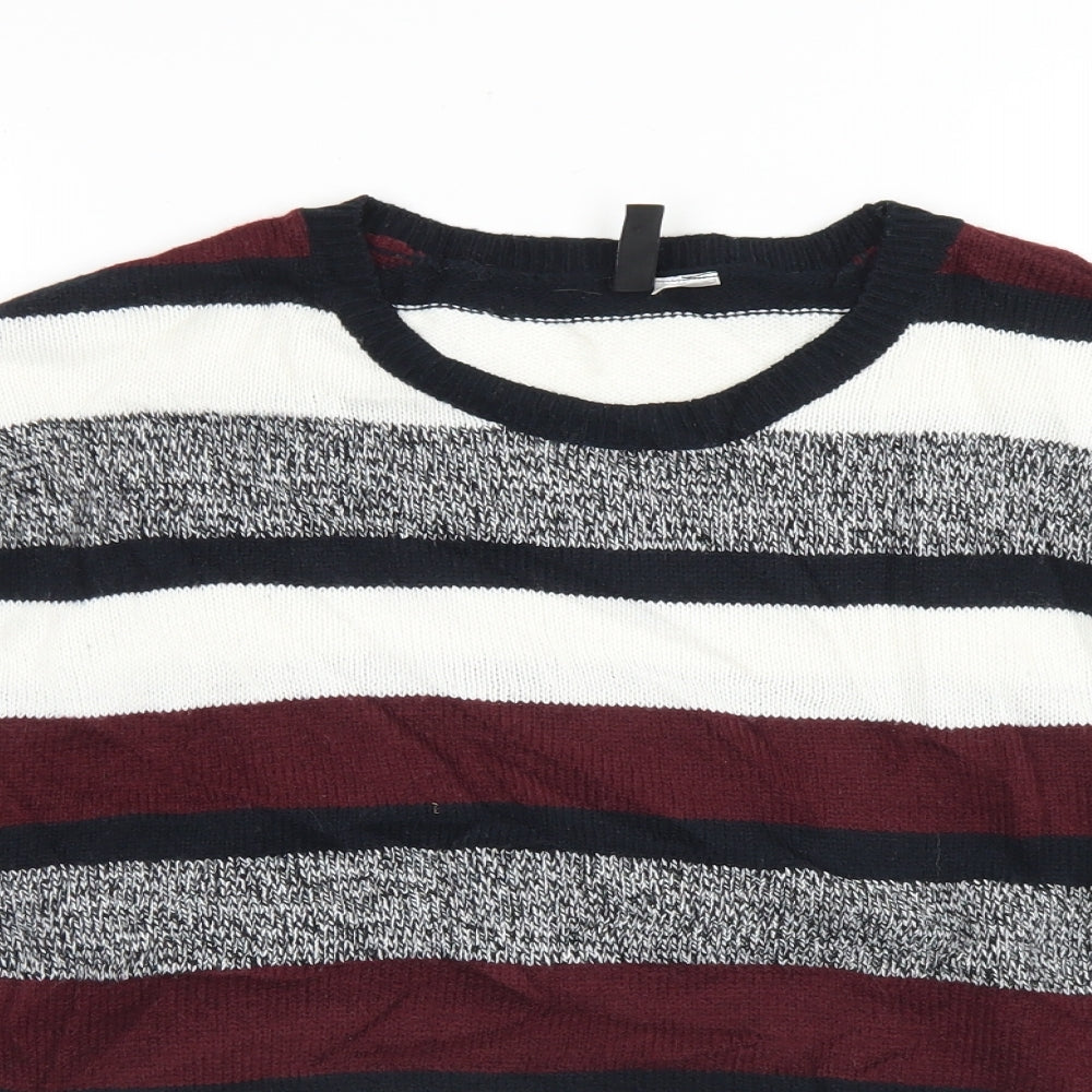 Divided Womens Grey Round Neck Striped Acrylic Pullover Jumper Size M   - Cropped