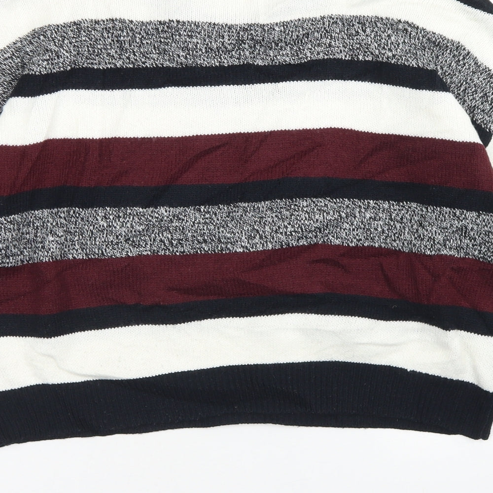 Divided Womens Grey Round Neck Striped Acrylic Pullover Jumper Size M   - Cropped