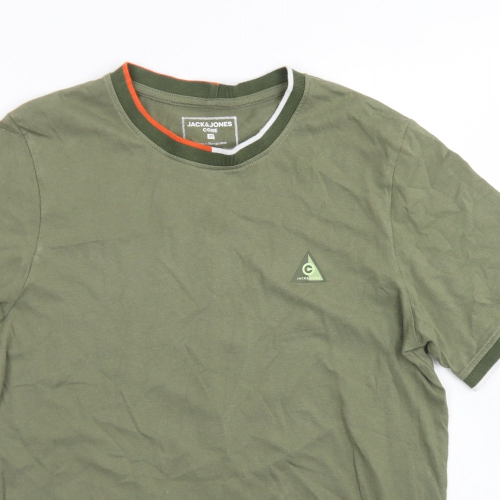 JACK & JONES Mens Green  Cotton  T-Shirt Size M Crew Neck