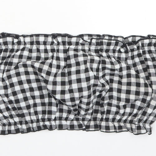 SheIn Womens Black Check Polyester Cropped Blouse Size L Off the Shoulder - Bandeau