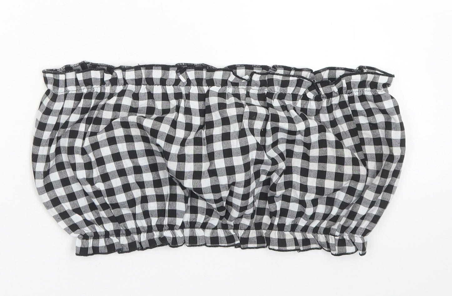 SheIn Womens Black Check Polyester Cropped Blouse Size L Off the Shoulder - Bandeau