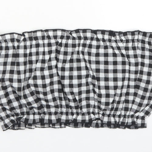 SheIn Womens Black Check Polyester Cropped Blouse Size L Off the Shoulder - Bandeau